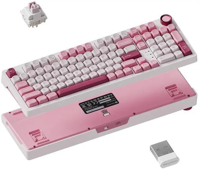 Main image of Keychron J3 SE Pink Mechanical Keyboard Wireless, Compact 96% Layout with Numpad Knob, 2.4 GHz/Bluetooth/Wired Custom RGB Backlit, Hot-Swappable Sakura Milk Switch for Mac Windows Linux