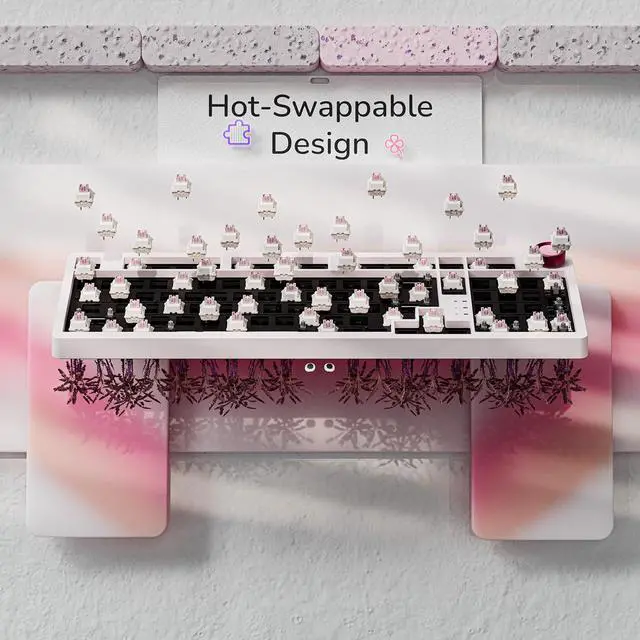 Alt view image 5 of 7 - Keychron J3 SE Pink Mechanical Keyboard Wireless, Compact 96% Layout with Numpad Knob, 2.4 GHz/Bluetooth/Wired Custom RGB Backlit, Hot-Swappable Sakura Milk Switch for Mac Windows Linux