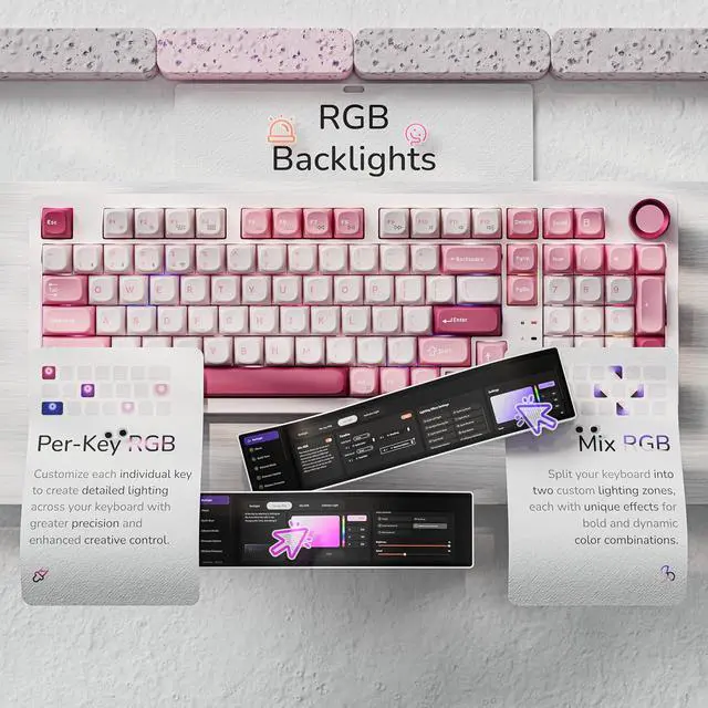 Alt view image 7 of 7 - Keychron J3 SE Pink Mechanical Keyboard Wireless, Compact 96% Layout with Numpad Knob, 2.4 GHz/Bluetooth/Wired Custom RGB Backlit, Hot-Swappable Sakura Milk Switch for Mac Windows Linux