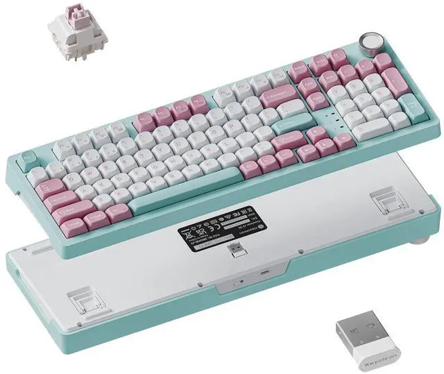 Main image of Keychron J3 SE Pink Blue Mechanical Keyboard Wireless, Compact 96% Layout with Numpad Knob, 2.4 GHz/Bluetooth/Wired Custom RGB Backlit, Hot-Swappable Sakura Milk Switch for Mac Windows Linux