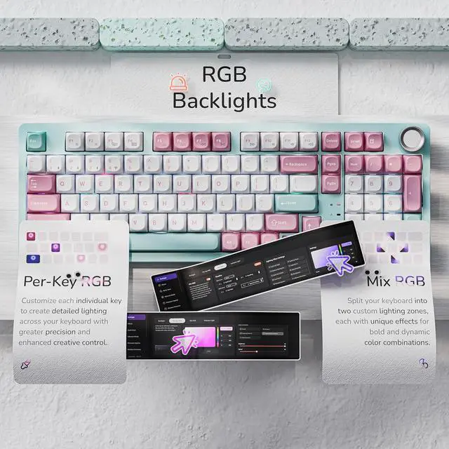 Alt view image 7 of 7 - Keychron J3 SE Pink Blue Mechanical Keyboard Wireless, Compact 96% Layout with Numpad Knob, 2.4 GHz/Bluetooth/Wired Custom RGB Backlit, Hot-Swappable Sakura Milk Switch for Mac Windows Linux