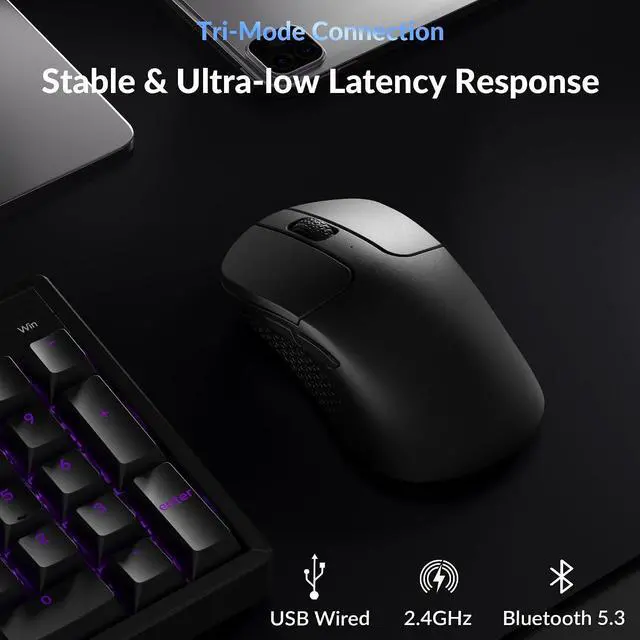 Alt view image 4 of 7 - Keychron M3 Mini 8K Wireless Gaming Mouse, 55g Lightweight, PixArt 3950 Sensor, 30K DPI, Bluetooth 5.3/2.4GHz/Wired, Programmable, 140H Battery, for Mac/Windows/Linux - Black
