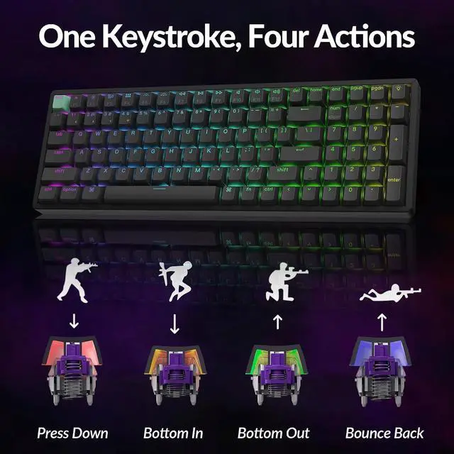 Alt view image 4 of 7 - Keychron K4 HE 96% Wireless Hall Effect Keyboard with Number Pad, Rapid Trigger Magnetic Switches, QMK Launcher, 2.4GHz/Bluetooth/Wired, Mac & Windows, Aluminum Frame, Black (Shine-Through)