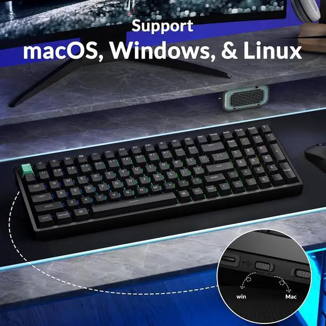 Alt view image 3 of 7 - Keychron K4 HE 96% Wireless Hall Effect Keyboard with Number Pad, Rapid Trigger Magnetic Switches, QMK Launcher, 2.4GHz/Bluetooth/Wired, Mac & Windows, Aluminum Frame, Black (Shine-Through)