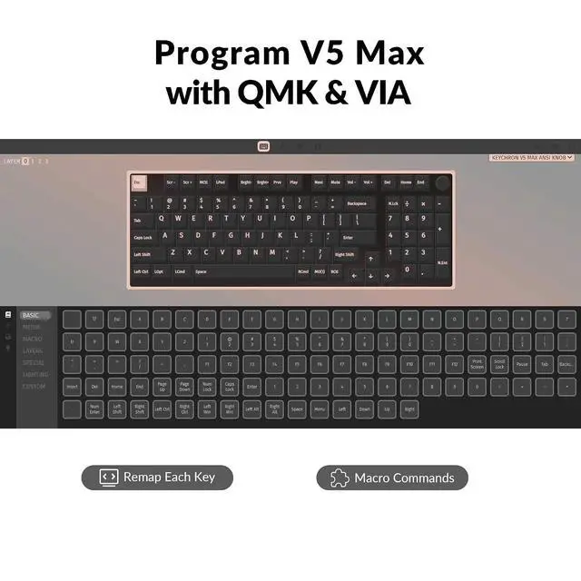 Alt view image 2 of 7 - Keychron V5 Max Custom Wireless Mechanical Gaming Keyboard with Number Pad, 96% Layout QMK/VIA 2.4 GHz/Bluetooth 5.1/Wired, RGB Backlit Hot-Swappable Gateron Brown Switch for Mac Windows Linux
