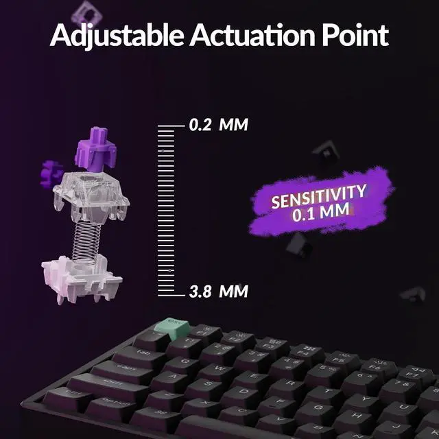 Alt view image 5 of 7 - Keychron K4 HE 96% Wireless Hall Effect Keyboard with Number Pad, Rapid Trigger Magnetic Switches, QMK Launcher, 2.4GHz/Bluetooth/Wired, Mac & Windows, Aluminum Frame, Black (Shine-Through)
