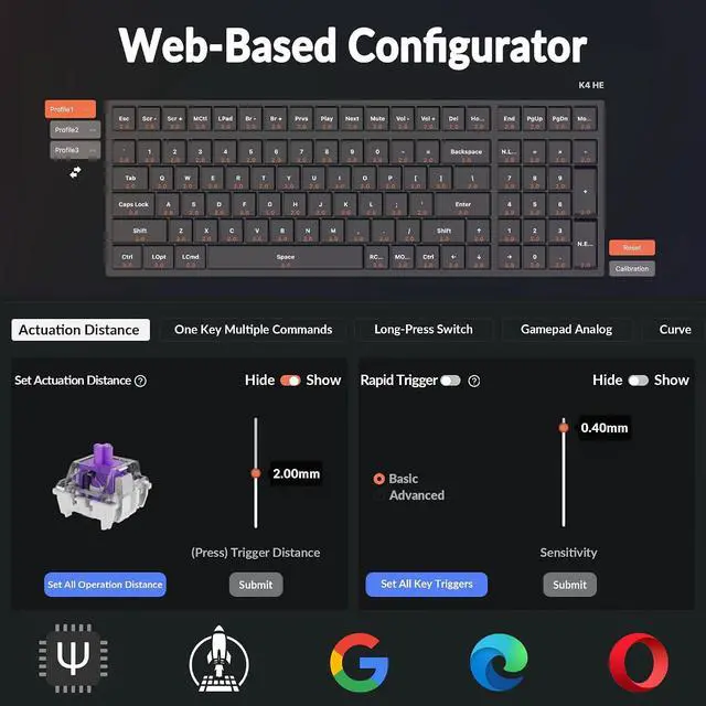 Alt view image 6 of 7 - Keychron K4 HE 96% Wireless Hall Effect Keyboard with Number Pad, Rapid Trigger Magnetic Switches, QMK Launcher, 2.4GHz/Bluetooth/Wired, Mac & Windows, Aluminum Frame, Black (Shine-Through)