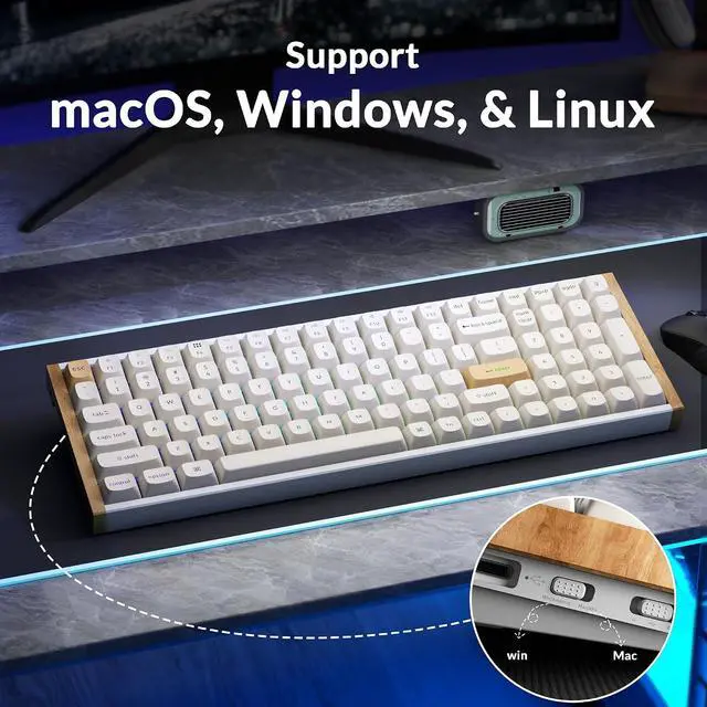 Alt view image 3 of 7 - Keychron K4 HE 96% Wireless Hall Effect Keyboard with Number Pad, Rapid Trigger Magnetic Switches, QMK Launcher, 2.4GHz/Bluetooth/Wired, Mac & Windows, Wood Accent Frame, White (Non-Shine-Through)