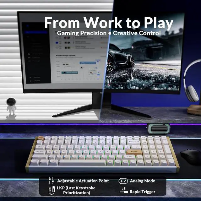 Alt view image 6 of 7 - Keychron K4 HE 96% Wireless Hall Effect Keyboard with Number Pad, Rapid Trigger Magnetic Switches, QMK Launcher, 2.4GHz/Bluetooth/Wired, Mac & Windows, Wood Accent Frame, White (Non-Shine-Through)