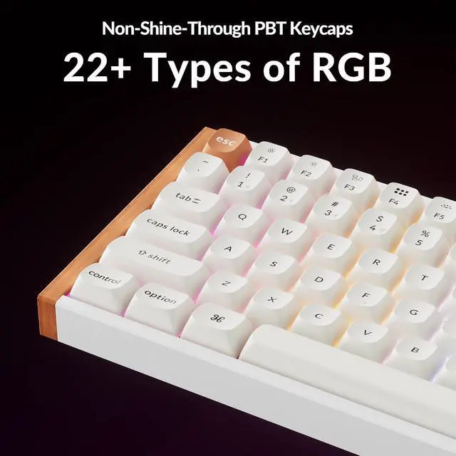 Alt view image 7 of 7 - Keychron K4 HE 96% Wireless Hall Effect Keyboard with Number Pad, Rapid Trigger Magnetic Switches, QMK Launcher, 2.4GHz/Bluetooth/Wired, Mac & Windows, Wood Accent Frame, White (Non-Shine-Through)