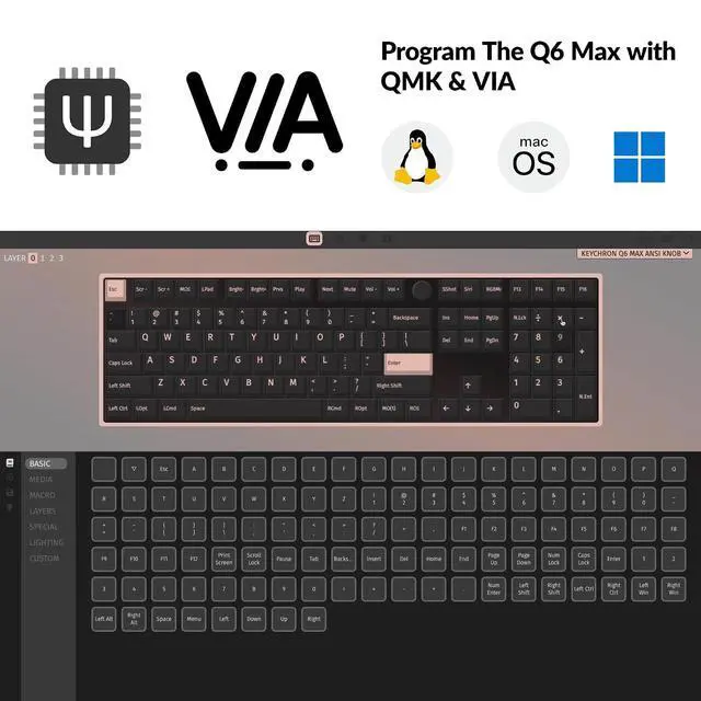 Alt view image 3 of 7 - Keychron Q6 Max QMK/VIA Bluetooth Wireless /2.4 GHz/USB-C Wired Custom Mechanical Keyboard, Full Size Programmable Knob RGB Backlit Hot-Swappable Gateron Brown Switch for Mac Windows Linux - Black
