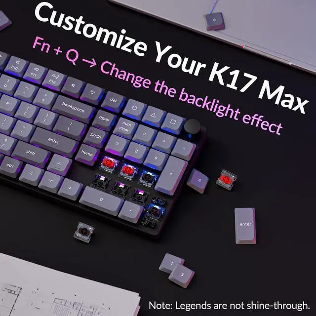 Alt view image 4 of 7 - Keychron K17 Max 96% Layout QMK/Launcher Ultra-Slim Wireless/Type-C Wired Mechanical Keyboard with RGB Backlit Hot-Swappable, Low-Profile Gateron Mechanical Red Switch Compatible with Mac Windows