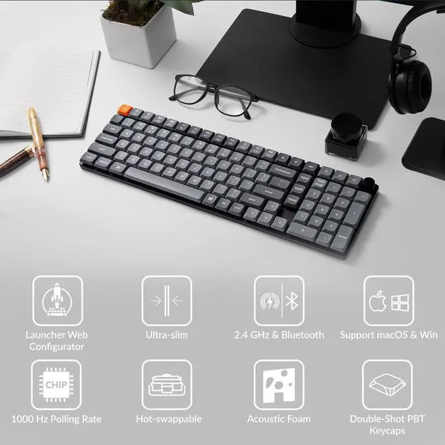 Alt view image 2 of 7 - Keychron K17 Max 96% Layout QMK/Launcher Ultra-Slim Wireless/Type-C Wired Mechanical Keyboard with RGB Backlit Hot-Swappable, Low-Profile Gateron Mechanical Red Switch Compatible with Mac Windows