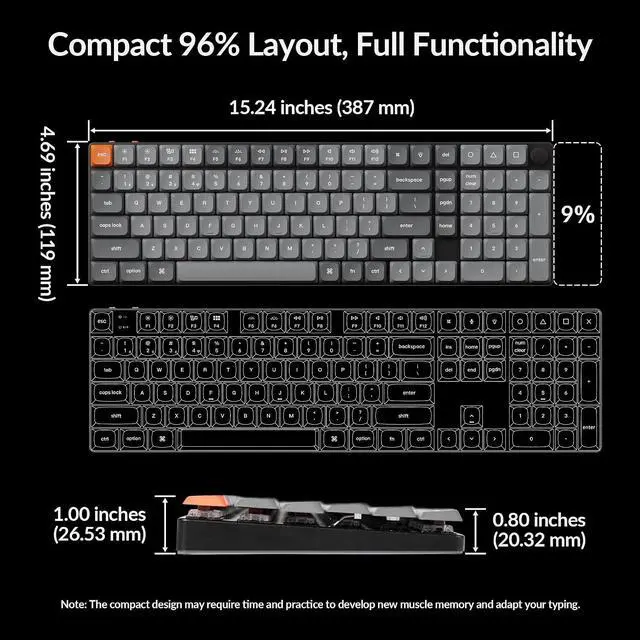 Alt view image 4 of 7 - Keychron K17 Max 96% Layout QMK/Launcher Ultra-Slim Wireless/Type-C Wired Mechanical Keyboard with White LED Backlit, Low-Profile Gateron Mechanical Red Switch Compatible with Mac Windows Linux