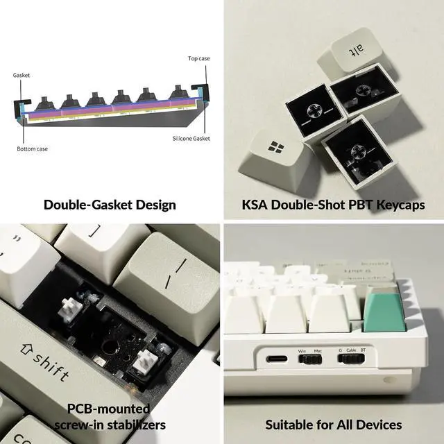 Alt view image 7 of 7 - Keychron Q6 Max QMK/VIA Bluetooth Wireless /2.4 GHz/USB-C Wired Custom Mechanical Keyboard, Full Size Programmable Knob RGB Backlit Hot-Swappable Gateron Red Switch for Mac Windows Linux - White