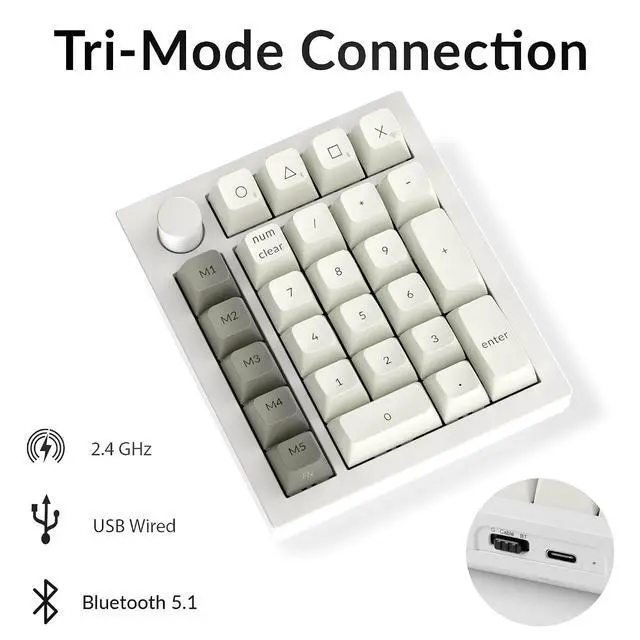 Alt view image 3 of 7 - Keychron Q0 Max Wireless Custom Mechanical Numpad, 2.4 GHz/Bluetooth 5.1/Wired QMK Number Pad, RGB Hot-Swappable with Gateron Red Switch for Laptop Mac Windows Linux - White