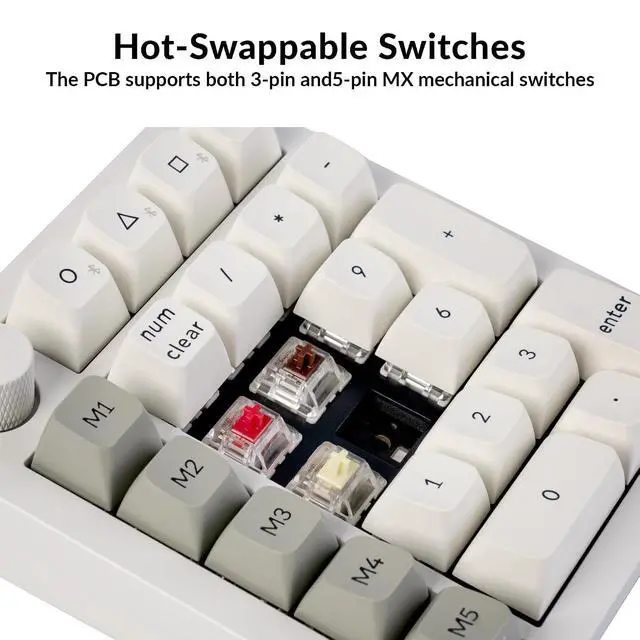 Alt view image 6 of 7 - Keychron Q0 Max Wireless Custom Mechanical Numpad, 2.4 GHz/Bluetooth 5.1/Wired QMK Number Pad, RGB Hot-Swappable with Gateron Red Switch for Laptop Mac Windows Linux - White