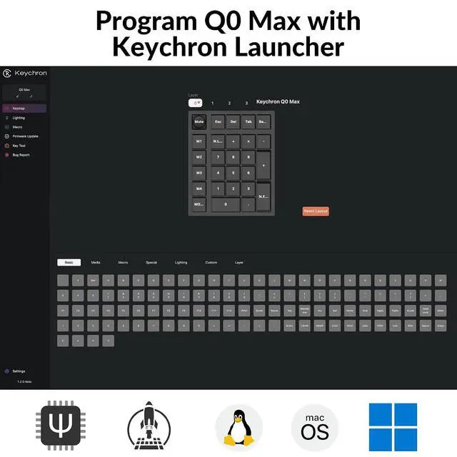 Alt view image 2 of 7 - Keychron Q0 Max Wireless Custom Mechanical Numpad, 2.4 GHz/Bluetooth 5.1/Wired QMK Number Pad, RGB Hot-Swappable with Gateron Red Switch for Laptop Mac Windows Linux - Black