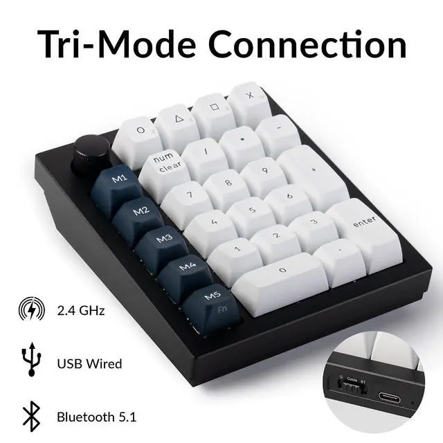 Alt view image 4 of 7 - Keychron Q0 Max Wireless Custom Mechanical Numpad, 2.4 GHz/Bluetooth 5.1/Wired QMK Number Pad, RGB Hot-Swappable with Gateron Red Switch for Laptop Mac Windows Linux - Black