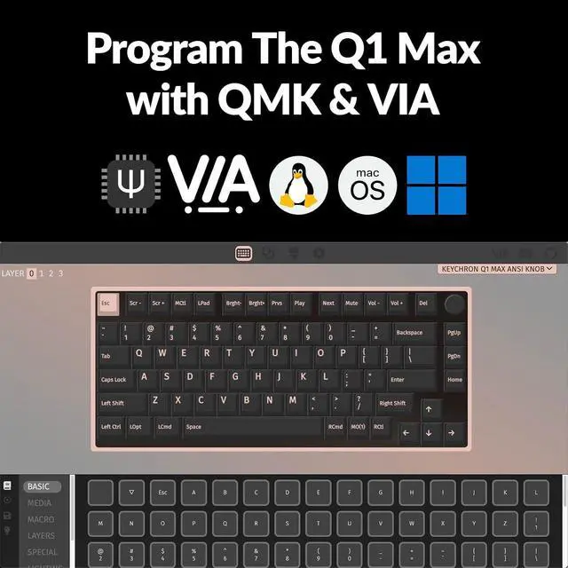 Alt view image 3 of 7 - Keychron Q1 Max RGB QMK/VIA Custom Mechanical Keyboard, Hot-Swappable Full Metal Programmable Knob with Gateron Jupiter Red Switch, 2.4 GHz/Bluetooth/Wired Gaming Keyboard for Mac Windows Linux