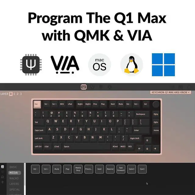 Alt view image 3 of 7 - Keychron Q1 Max RGB QMK/VIA Custom Mechanical Keyboard, Full Metal Programmable Knob 2.4 GHz/Bluetooth/Wired Keyboard with Hot-Swappable Gateron Jupiter Banana Switch for Mac Windows Linux - White