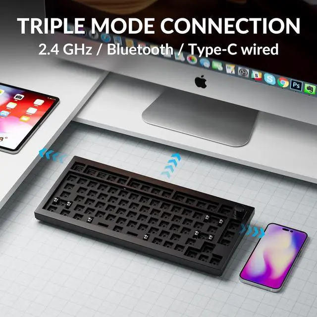 Alt view image 2 of 7 - Keychron Q1 Max QMK/VIA Wireless Custom Mechanical Keyboard Barebone Knob Version, Full-Metal Hot-Swappable RGB Backlight 2.4 GHz/Bluetooth/Type-C Wired Gaming Keyboard for Mac/Windows/Linux - Black