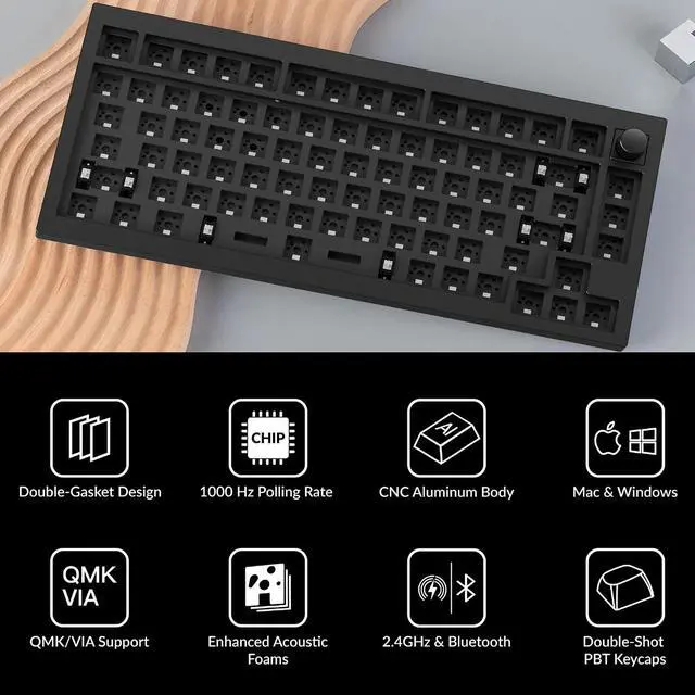 Alt view image 4 of 7 - Keychron Q1 Max QMK/VIA Wireless Custom Mechanical Keyboard Barebone Knob Version, Full-Metal Hot-Swappable RGB Backlight 2.4 GHz/Bluetooth/Type-C Wired Gaming Keyboard for Mac/Windows/Linux - Black