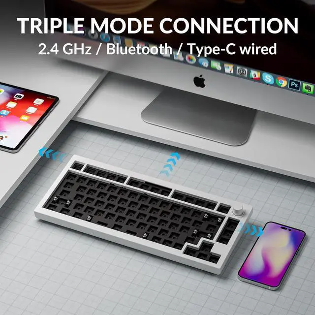 Alt view image 2 of 7 - Keychron Q1 Max QMK/VIA Wireless Custom Mechanical Keyboard Barebone Knob Version, Full-Metal Hot-Swappable RGB Backlight 2.4 GHz/Bluetooth/Type-C Wired Gaming Keyboard for Mac/Windows/Linux - White
