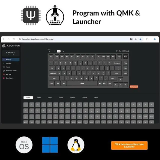 Alt view image 6 of 7 - Keychron Q1 Max QMK/VIA Wireless Custom Mechanical Keyboard Barebone Knob Version, Full-Metal Hot-Swappable RGB Backlight 2.4 GHz/Bluetooth/Type-C Wired Gaming Keyboard for Mac/Windows/Linux - Black