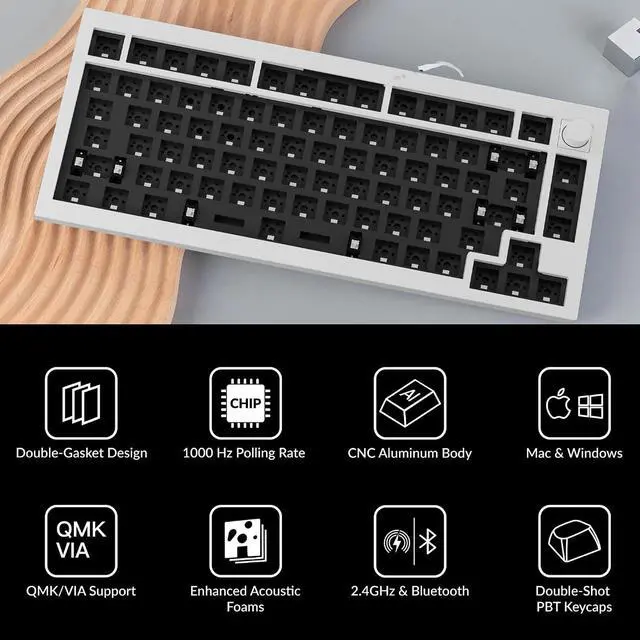 Alt view image 3 of 7 - Keychron Q1 Max QMK/VIA Wireless Custom Mechanical Keyboard Barebone Knob Version, Full-Metal Hot-Swappable RGB Backlight 2.4 GHz/Bluetooth/Type-C Wired Gaming Keyboard for Mac/Windows/Linux - White