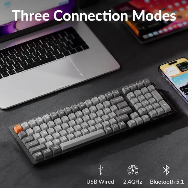 Alt view image 4 of 7 - Keychron K4 Max Wireless/Wired Mechanical Keyboard, 96% Layout QMK 2.4 GHz Bluetooth Connection, Non-Shine Through PBT Keycaps White Backlit Compatible with Mac Windows Linux