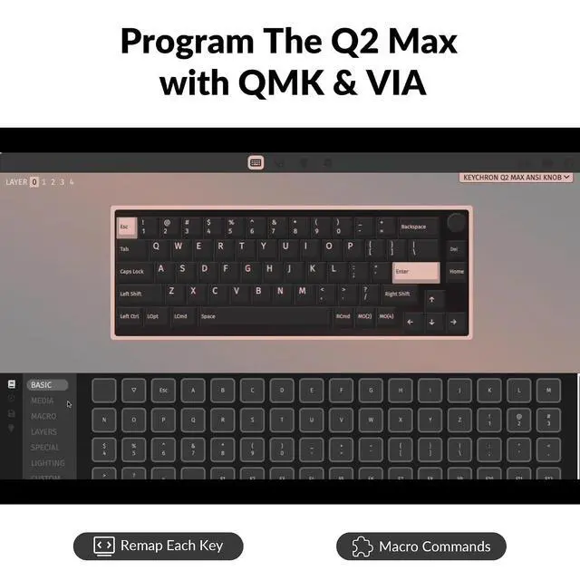 Alt view image 2 of 7 - Keychron Q2 Max Wireless Custom Mechanical Gaming Keyboard, QMK/VIA Programmable Knob 2.4 GHz/Bluetooth 5.1/Wired, 65% Compact RGB Hot-Swap with Gateron Banana Switch for Mac Windows Linux - White