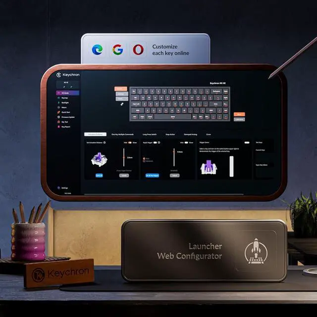 Alt view image 6 of 7 - Keychron K6 HE 65% Wireless Mechanical Keyboard, 2.4GHz & Bluetooth, Gateron Double-Rail Magnetic Switch, Double-Shot PBT Keycaps, Aluminum & Wooden Frame, Compatible with Windows/Mac Black