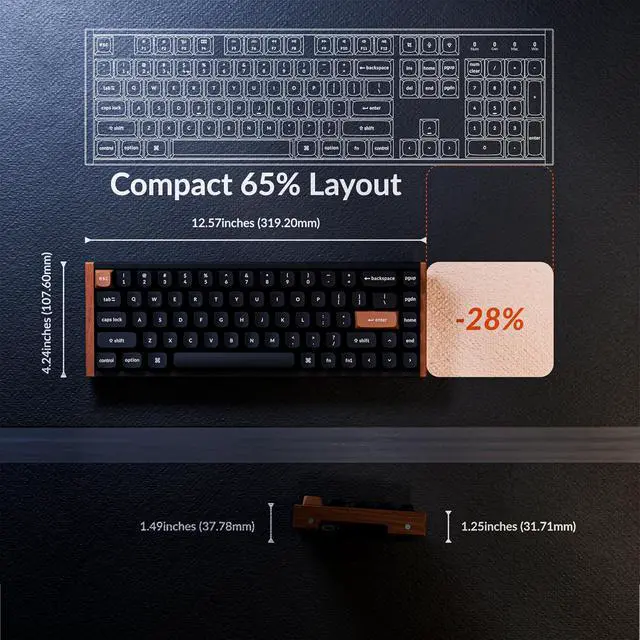 Alt view image 5 of 7 - Keychron K6 HE 65% Wireless Mechanical Keyboard, 2.4GHz & Bluetooth, Gateron Double-Rail Magnetic Switch, Double-Shot PBT Keycaps, Aluminum & Wooden Frame, Compatible with Windows/Mac Black