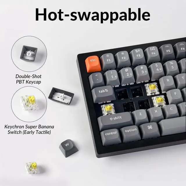Alt view image 6 of 7 - Keychron K4 Max Wireless Mechanical Keyboard, 96% Layout QMK 2.4 GHz/Bluetooth 5.1/Wired, White Backlit with Hot-swappable Keychron Super Banana Switch for Mac Windows Linux