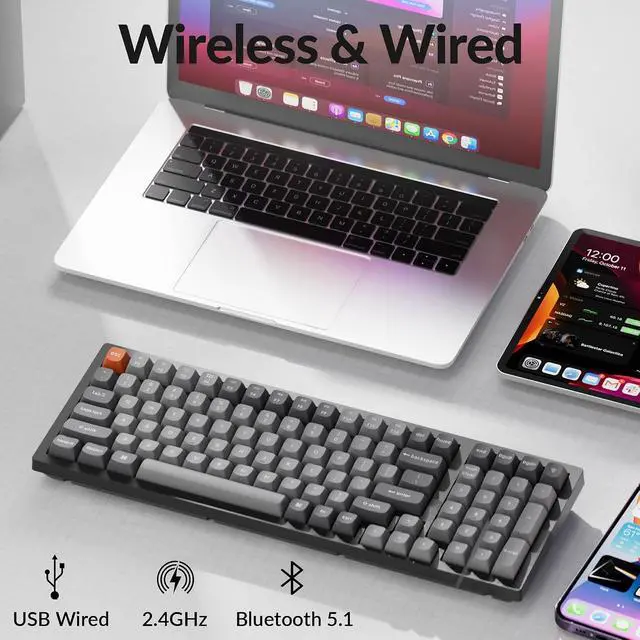 Alt view image 4 of 7 - Keychron K4 Max Wireless Mechanical Keyboard, 96% Layout QMK 2.4 GHz/Bluetooth 5.1/Wired, White Backlit with Hot-swappable Keychron Super Red Switch for Mac Windows Linux