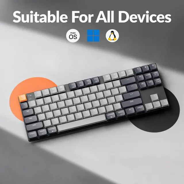 Alt view image 3 of 6 - Keychron K1 (Version 6) Low Profile Wireless Mechanical Keyboard TKL, Bluetooth 5.2/Wired QMK Programmable Keys, RGB Backlit with Hot-Swappable Low Profile Keychron Red Switch for Mac Windows Linux