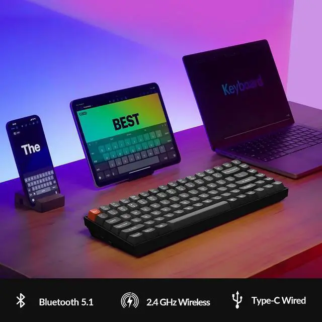 Alt view image 4 of 6 - Keychron K2 Max QMK/VIA 2.4 GHz & Bluetooth Wireless Custom Mechanical Keyboard for Mac/Windows/Linux, 75% Layout Keyboard White Backlight Red Switch - Black