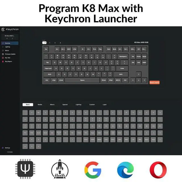 Alt view image 3 of 7 - Keychron K8 Max Wireless Mechanical Gaming Keyboard, TKL Layout QMK 2.4 GHz/Bluetooth 5.1/Wired Tri-Mode Connection, RGB with Keychron Super Banana Switch Compatible with Mac Windows Linux
