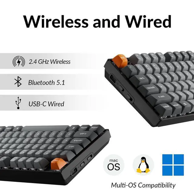 Alt view image 4 of 7 - Keychron K8 Max Wireless Mechanical Gaming Keyboard, TKL Layout QMK 2.4 GHz/Bluetooth 5.1/Wired Tri-Mode Connection, RGB with Keychron Super Banana Switch Compatible with Mac Windows Linux