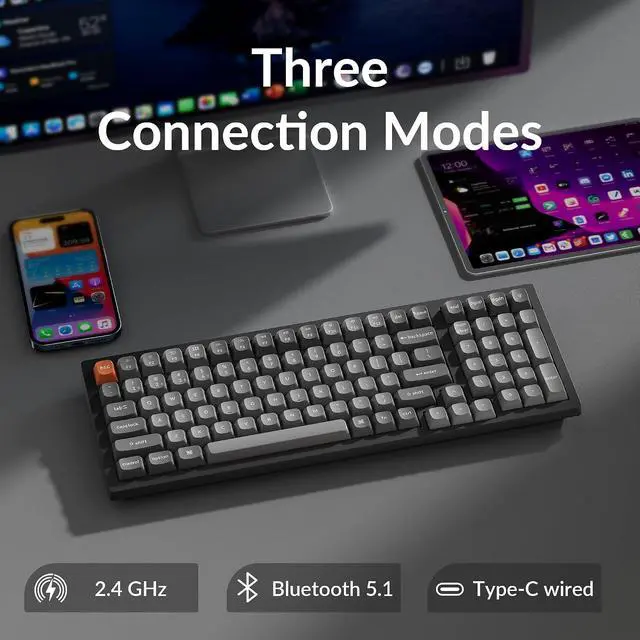 Alt view image 4 of 7 - Keychron K4 Max Mechanical Keyboard Wireless with Number Pad, 2.4 GHz/Bluetooth 5.1/Wired Custom Keyboard with 100 Keys, Programmable RGB Backlight Hot-Swappable for Mac Windows Linux