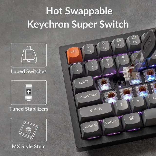 Alt view image 3 of 7 - Keychron K4 Max Mechanical Keyboard Wireless with Number Pad, 2.4 GHz/Bluetooth 5.1/Wired Custom Keyboard with 100 Keys, Programmable RGB Backlight Hot-Swappable for Mac Windows Linux