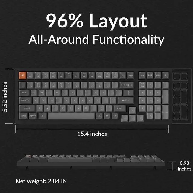 Alt view image 3 of 7 - Keychron K4 Max Wireless Custom Mechanical Keyboard with Number Pad, QMK Programmable 100 Keys RGB Backlight, Bluetooth/2.4 GHz/Wired PBT Keycaps Compatible with Mac Windows Linux