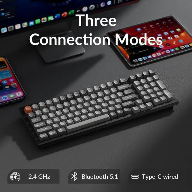Alt view image 4 of 7 - Keychron K4 Max Wireless Custom Mechanical Keyboard with Number Pad, QMK Programmable 100 Keys RGB Backlight, Bluetooth/2.4 GHz/Wired PBT Keycaps Compatible with Mac Windows Linux