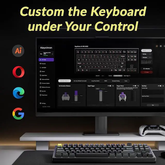 Alt view image 6 of 7 - Keychron J4 HE Wireless Hall Effect Magnetic Switch Keyboard TKL with Knob | Rapid Trigger Tri-Mode Wireless Connection Launcher Customization QMK Mac Windows Linux Compatible Hot-Swappable 80% Layout