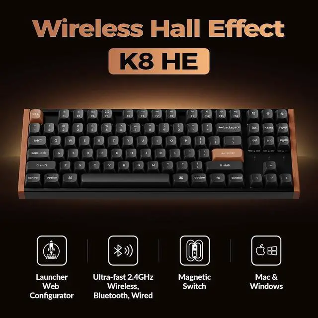 Alt view image 4 of 7 - Keychron K8 HE TKL Wireless Bluetooth 2.4G Wired Triple Mode Hot Swappable Hall Effect Keyboard K0 Max Wireless Low-Profile Number Pad