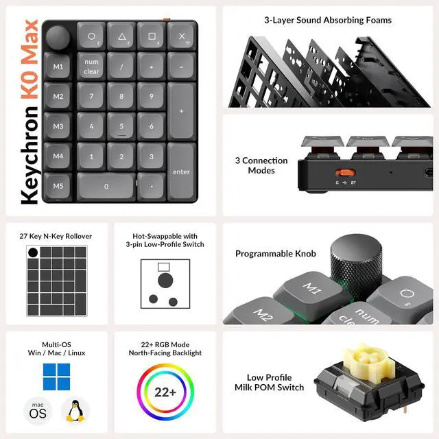 Alt view image 7 of 7 - Keychron K8 HE TKL Wireless Bluetooth 2.4G Wired Triple Mode Hot Swappable Hall Effect Keyboard K0 Max Wireless Low-Profile Number Pad
