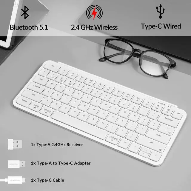 Alt view image 2 of 7 - Keychron B1 Pro Ultra-Slim Wireless Keyboard and BM25 Quiet-Click Ergonomic Mouse Bundle, Bluetooth 2.4GHz Wired, Rechargeable, Programmable, for Mac Windows Linux