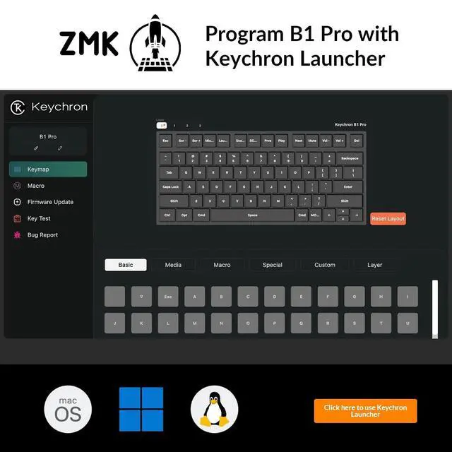 Alt view image 5 of 7 - Keychron B1 Pro Ultra-Slim Wireless Keyboard and BM25 Quiet-Click Ergonomic Mouse Bundle, Bluetooth 2.4GHz Wired, Rechargeable, Programmable, for Mac Windows Linux