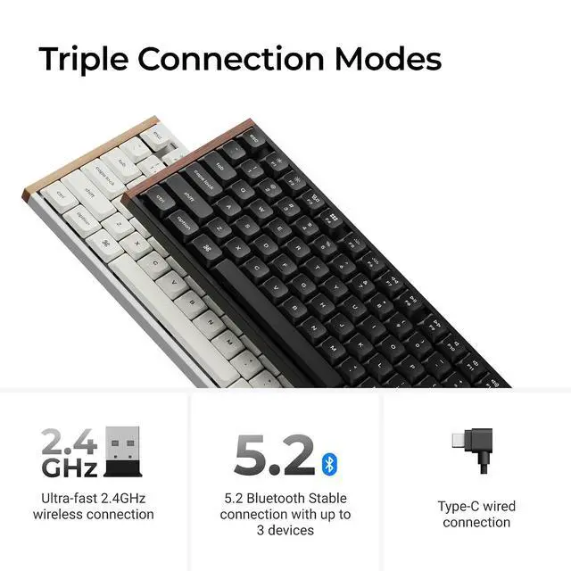 Alt view image 2 of 7 - Keychron K5 Ultra 8K Wireless Mechanical Keyboard, Full Size Low Profile RGB Keyboard with Knob, ZMK Programmable, 2.4GHz/Bluetooth/USB-C, Hot-Swappable Milk POM, PBT Keycaps for Mac/Windows, Black